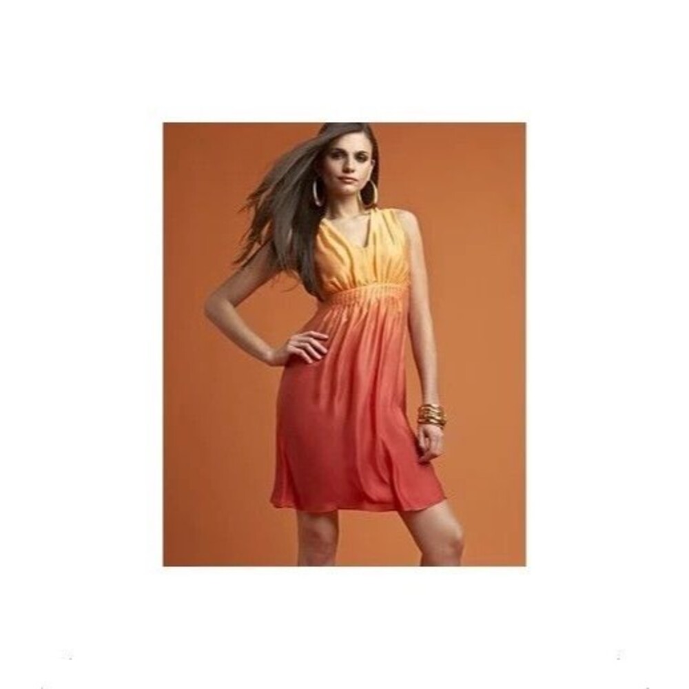 INC International Concepts Dip Orange Ombre Silk Pleated Dress Sz 8 NWT $ 119